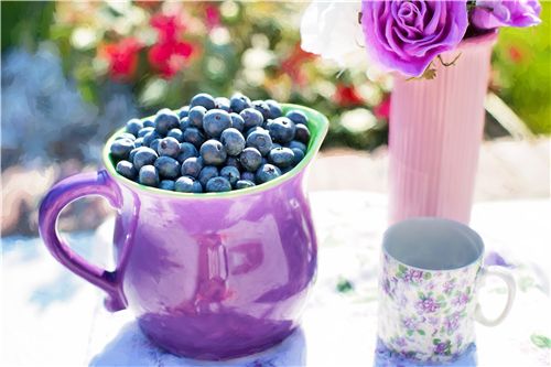装在杯子中的蓝莓